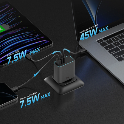 Síťová nabíječka Cuktech, 65W, 3A, 1 x USB-A - 2 x USB-C, Šedá CUKAD653EUGR