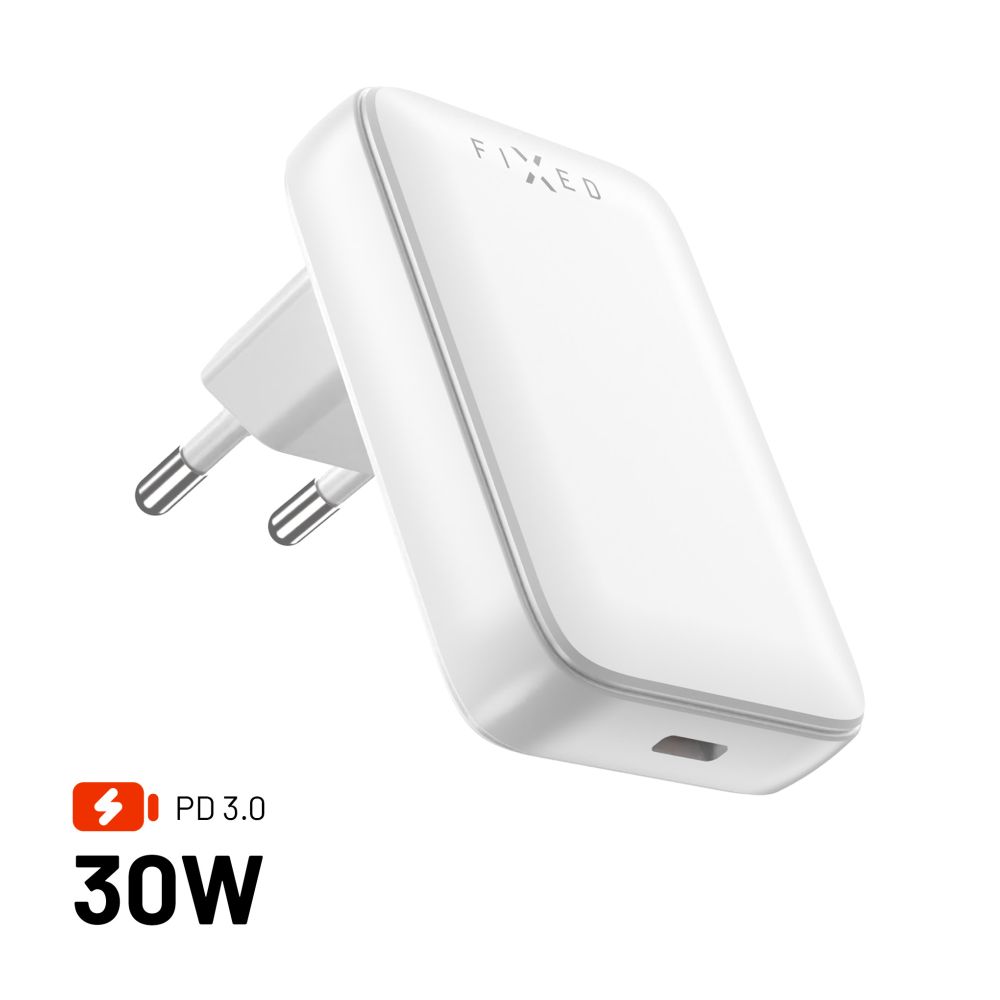 Síťová nabíječka Fixed, 30W, 3A, 1 x USB-C, Bílá