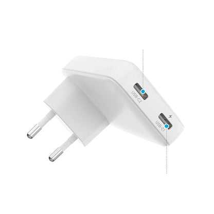 Síťová nabíječka Fixed Slim, 45W, 3A, 2 x USB-C, Bílá