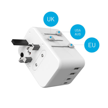 Fixed Travel Network Charger, 65W, 3.25A, 2 x USB-A - 3 x USB-C, White