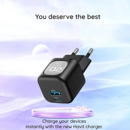 Síťová nabíječka HAVIT UC220, 20W, 3A, 1 x USB-A - 1 x USB-C, Černě šedá