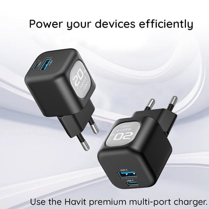 Síťová nabíječka HAVIT UC220, 20W, 3A, 1 x USB-A - 1 x USB-C, Černě šedá