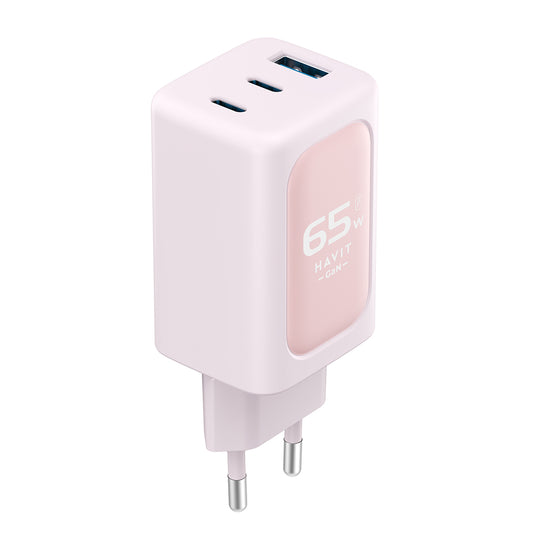 Síťová nabíječka HAVIT UC260, 65W, 3A, 1 x USB-A - 2 x USB-C, Růžová
