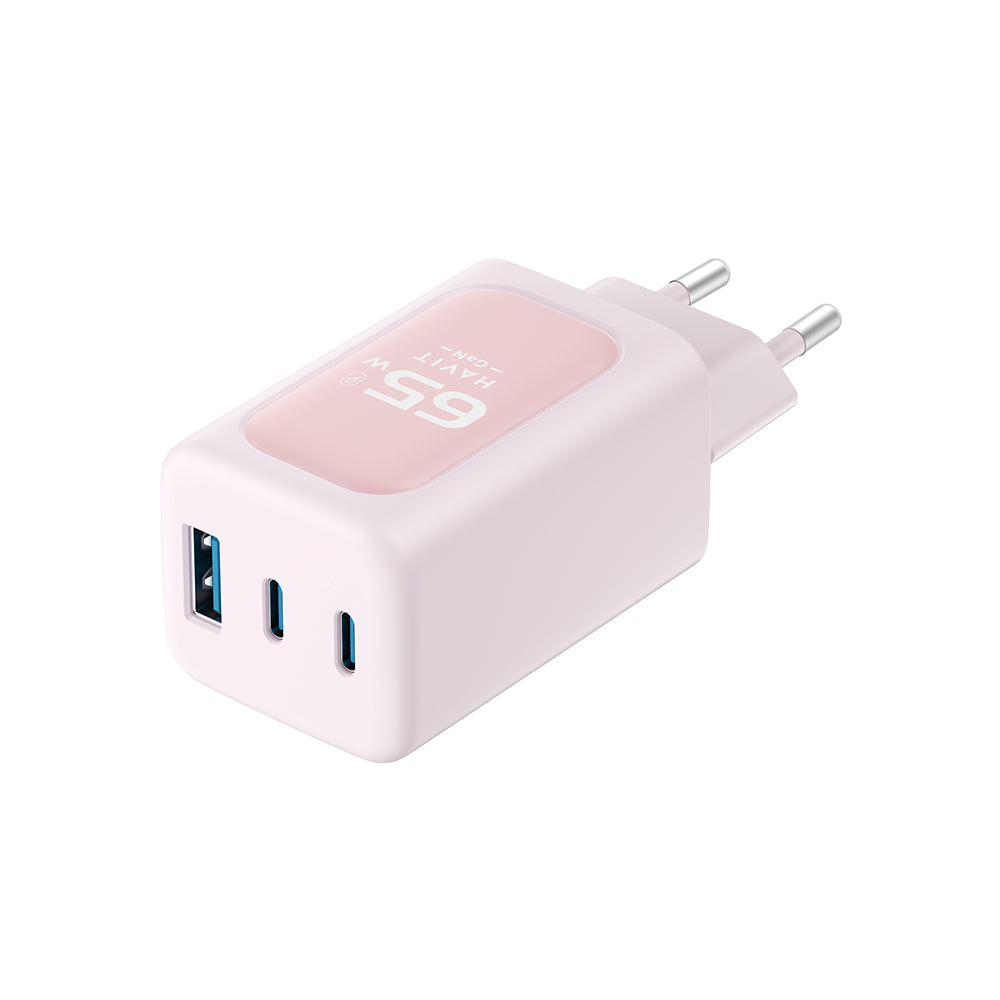 Síťová nabíječka HAVIT UC260, 65W, 3A, 1 x USB-A - 2 x USB-C, Růžová