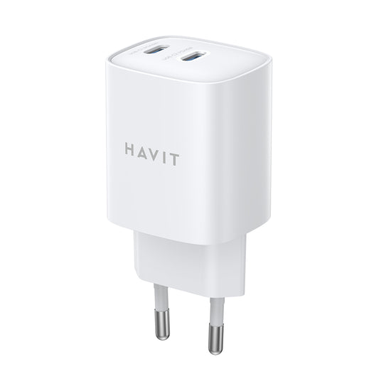 Síťová nabíječka HAVIT UC45W, 45W, 3A, 2 x USB-C, Bílá