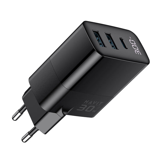Síťová nabíječka HAVIT UCLE001, 30W, 3A, 2 x USB-A - 1 x USB-C, černá