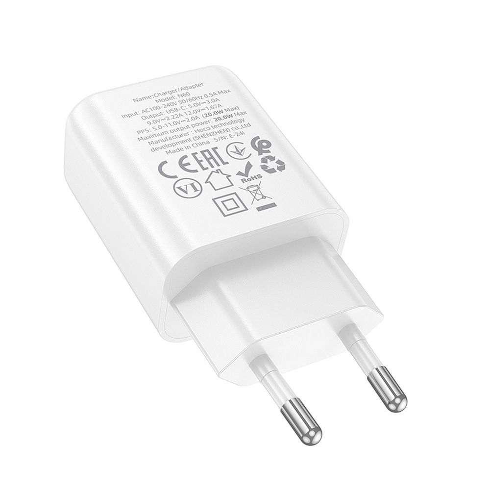 Síťová nabíječka HOCO N60, 20W, 3A, 1 x USB-C, Bílá