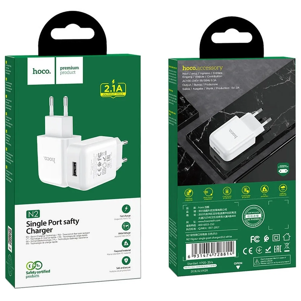 Síťová nabíječka HOCO N2, 10W, 2A, 1 x USB-A, bílá
