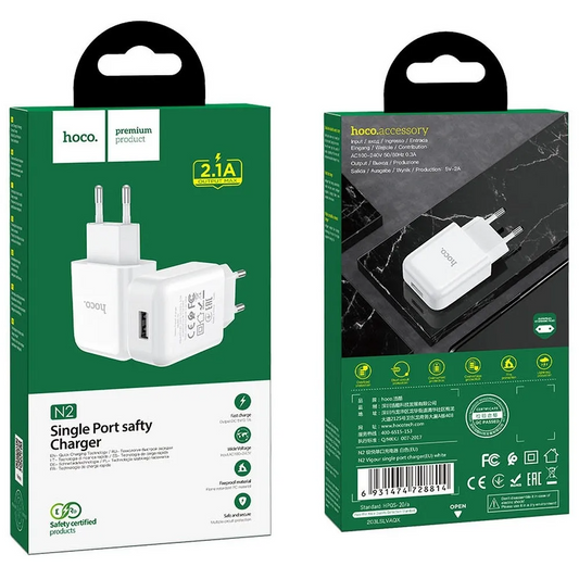 Síťová nabíječka HOCO N2, 10W, 2A, 1 x USB-A, bílá
