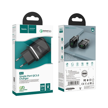 Síťová nabíječka HOCO N3, 18W, 3A, 1 x USB-A, Černá