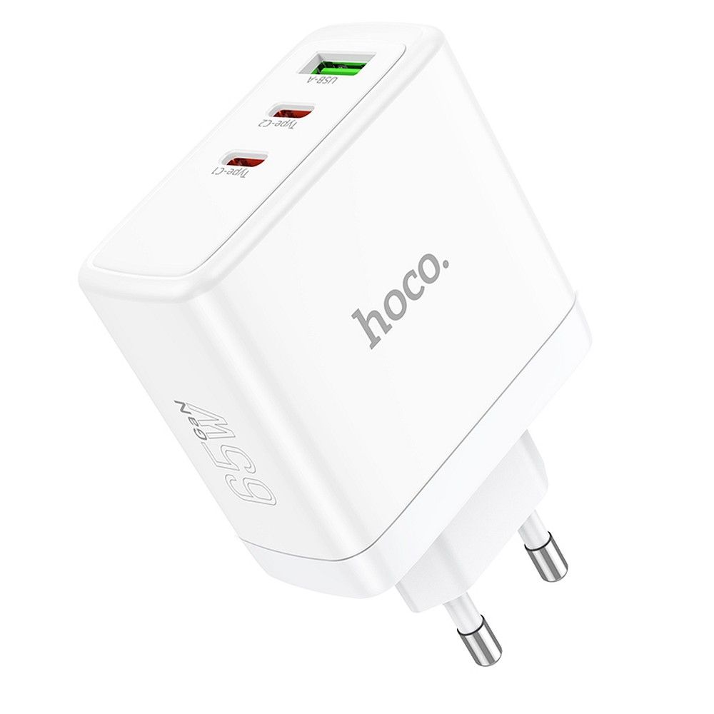 Síťová nabíječka HOCO N30, 65W, 3.25A, 1 x USB-A - 2 x USB-C, Bílá