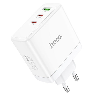 Síťová nabíječka HOCO N30, 65W, 3.25A, 1 x USB-A - 2 x USB-C, Bílá