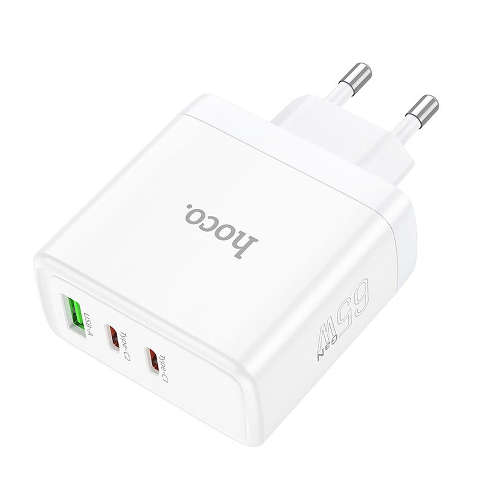 Síťová nabíječka HOCO N30, 65W, 3.25A, 1 x USB-A - 2 x USB-C, Bílá