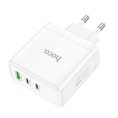Síťová nabíječka HOCO N30, 65W, 3.25A, 1 x USB-A - 2 x USB-C, Bílá