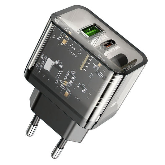 Síťová nabíječka HOCO N34, 20W, 3A, 1 x USB-A - 1 x USB-C, Transparentní