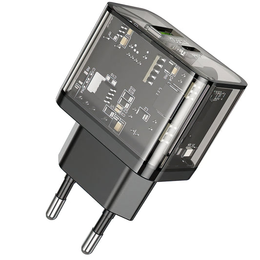 Síťová nabíječka HOCO N34, 20W, 3A, 1 x USB-A - 1 x USB-C, Transparentní