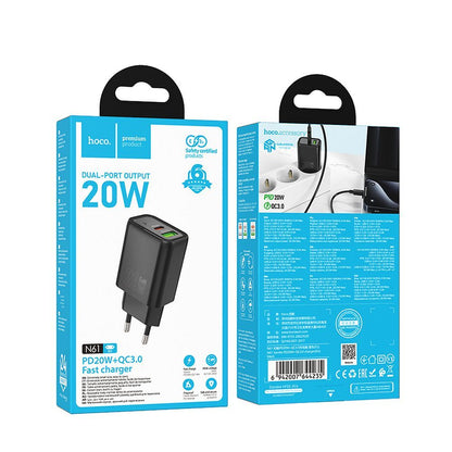 Síťová nabíječka HOCO N61, 20W, 3A, 1 x USB-A - 1 x USB-C, černá