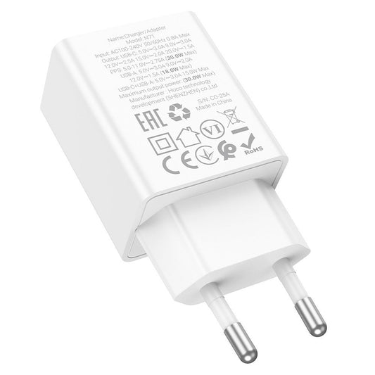 Síťová nabíječka HOCO N71, 30W, 3A, 1 x USB-A - 1 x USB-C, Bílá