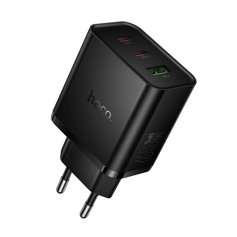 Síťová nabíječka HOCO N75, 65W, 3A, 1 x USB-A - 2 x USB-C, Černá