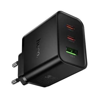 Síťová nabíječka HOCO N75, 65W, 3A, 1 x USB-A - 2 x USB-C, Černá