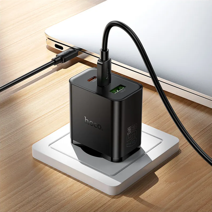 Síťová nabíječka HOCO N75, 65W, 3A, 1 x USB-A - 2 x USB-C, Černá