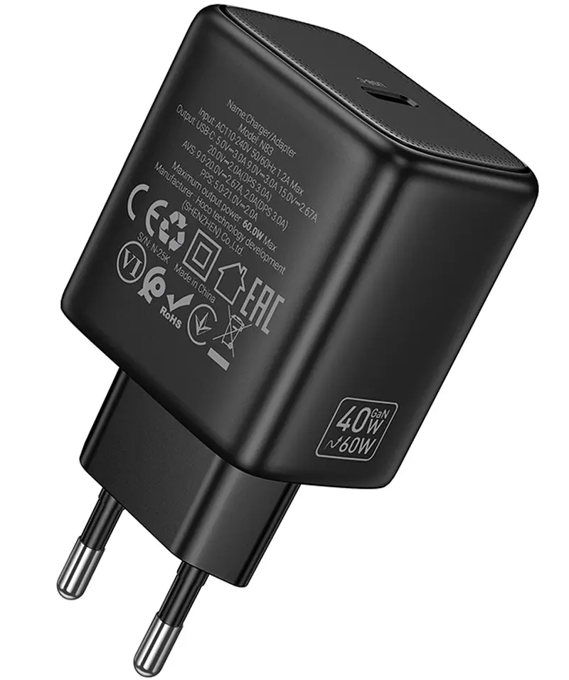 Síťová nabíječka HOCO N83, 40W, 3A, 1 x USB-C, černá