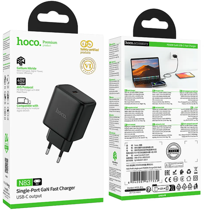 Síťová nabíječka HOCO N83, 40W, 3A, 1 x USB-C, černá