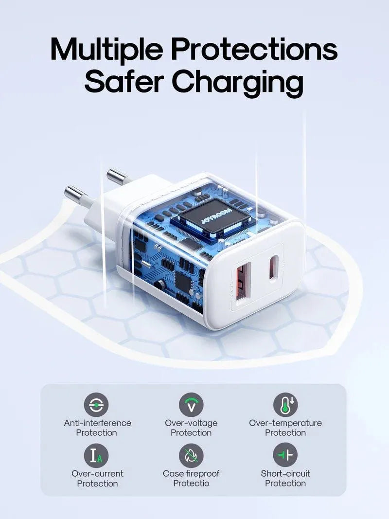 Síťová nabíječka Joyroom JR-TCF05, 20W, 3A, 1 x USB-A - 1 x USB-C, Bílá