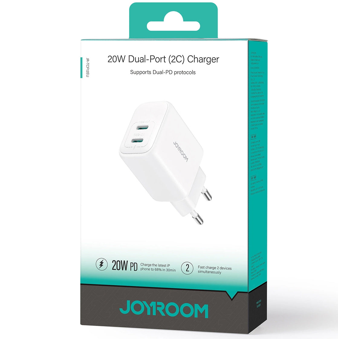 Síťová nabíječka Joyroom JR-TCF12, 20W, 3A, 2 x USB-C, Bílá
