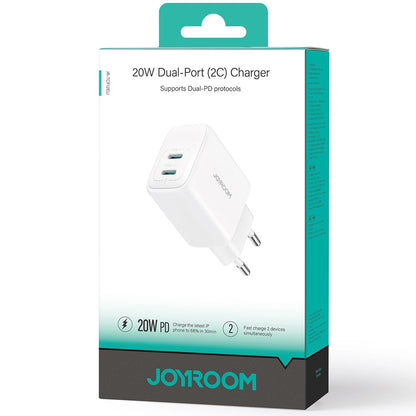 Síťová nabíječka Joyroom JR-TCF12, 20W, 3A, 2 x USB-C, Bílá