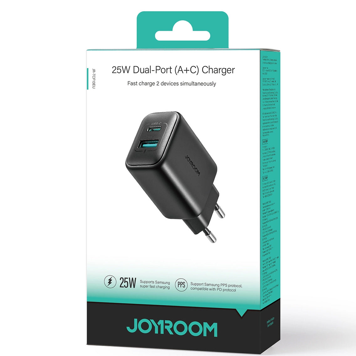 Síťová nabíječka Joyroom JR-TCF13, 25W, 3A, 1 x USB-A - 1 x USB-C, Černá