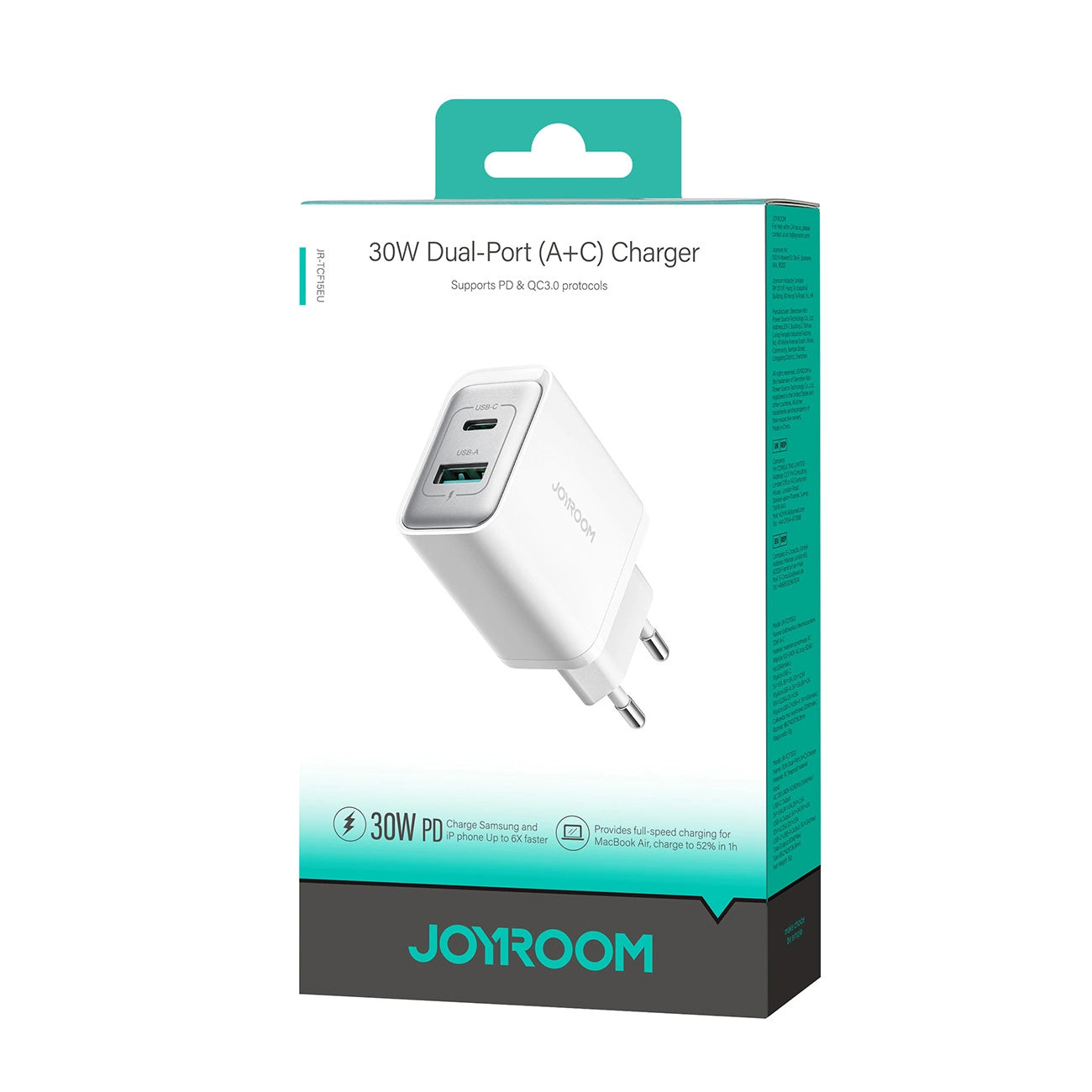 Síťová nabíječka Joyroom JR-TCF15, 30W, 5A, 1 x USB-A - 1 x USB-C, Bílá