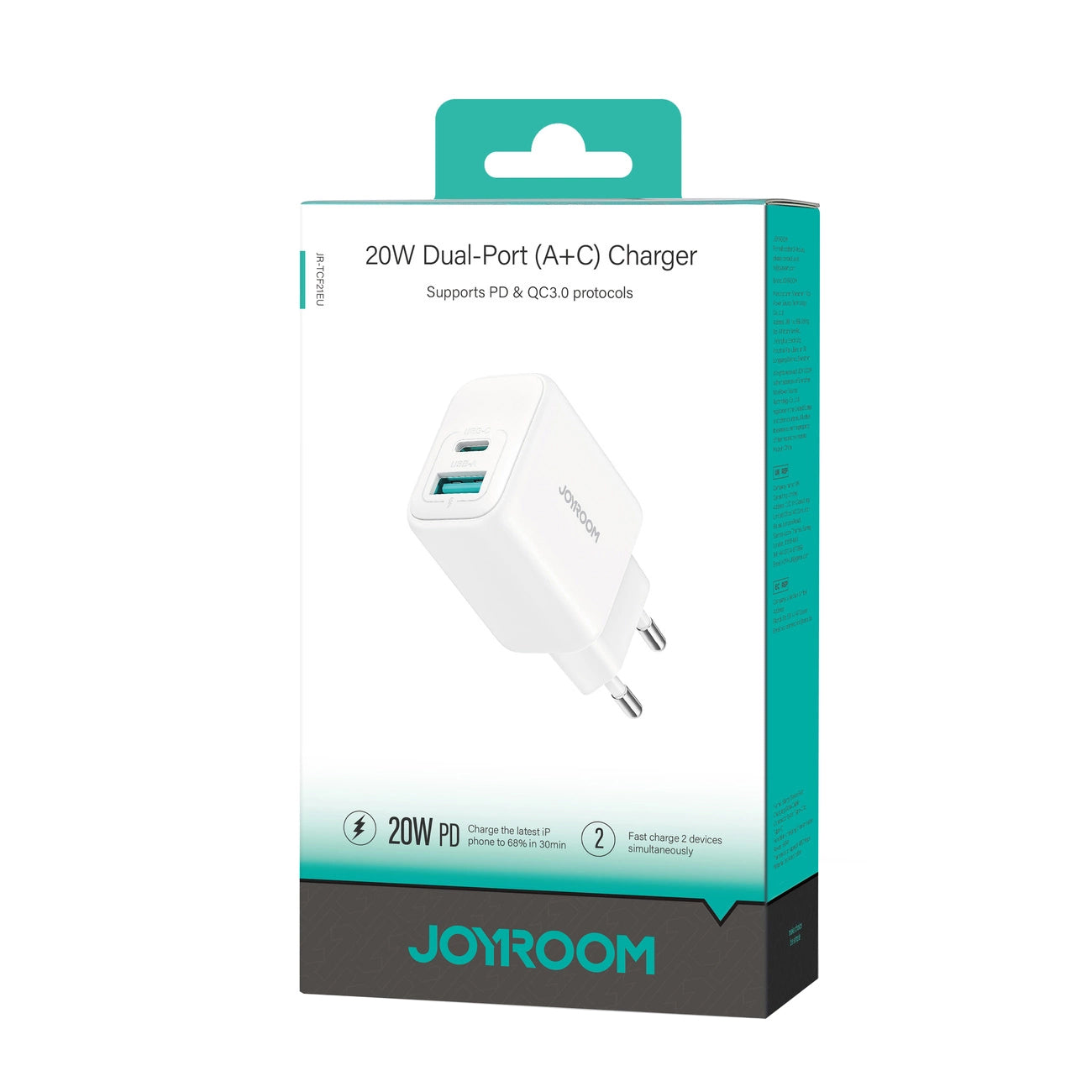 Síťová nabíječka Joyroom JR-TCF21, 20W, 3A, 1 x USB-A - 1 x USB-C, Bílá