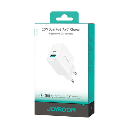 Síťová nabíječka Joyroom JR-TCF21, 20W, 3A, 1 x USB-A - 1 x USB-C, Bílá