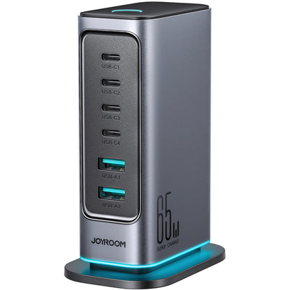 Nabíjecí stanice Joyroom JR-TCM02, 65W, 3.25A, 2 x USB-A - 4 x USB-C, Šedá
