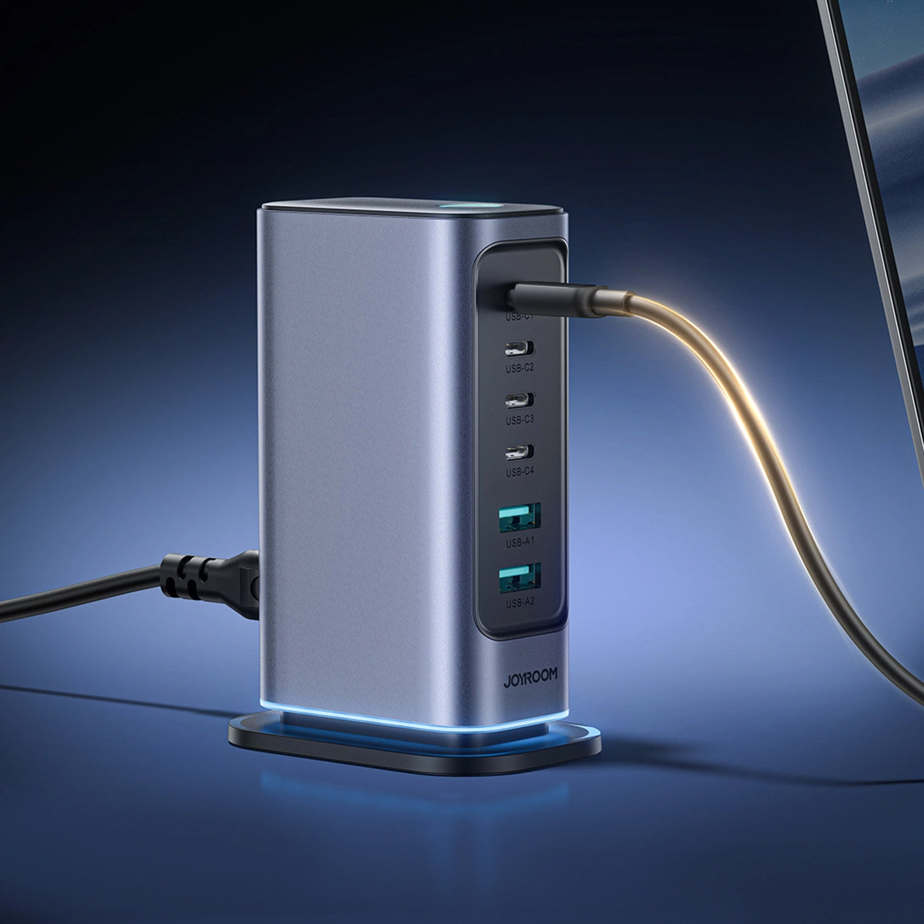 Nabíjecí stanice Joyroom JR-TCM02, 65W, 3.25A, 2 x USB-A - 4 x USB-C, Šedá