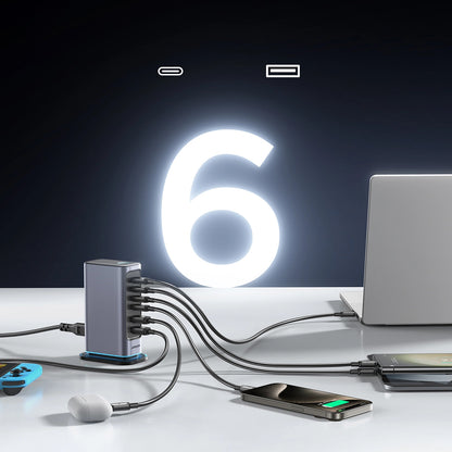Nabíjecí stanice Joyroom JR-TCM02, 65W, 3.25A, 2 x USB-A - 4 x USB-C, Šedá