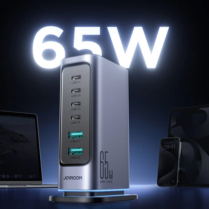 Nabíjecí stanice Joyroom JR-TCM02, 65W, 3.25A, 2 x USB-A - 4 x USB-C, Šedá