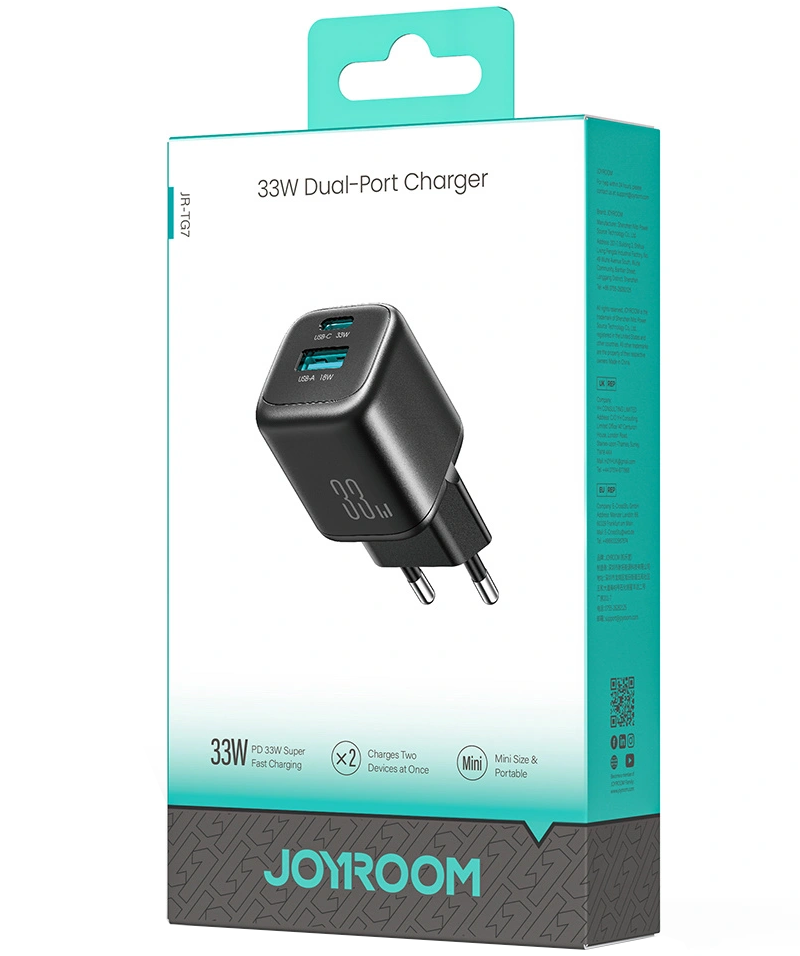 Síťová nabíječka Joyroom JR-TG7, 33W, 3A, 1 x USB-A - 1 x USB-C, Černá