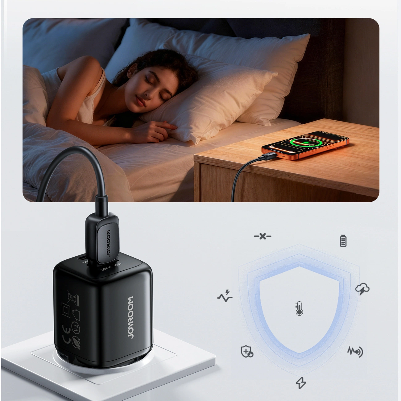 Síťová nabíječka Joyroom JR-TG7, 33W, 3A, 1 x USB-A - 1 x USB-C, Černá
