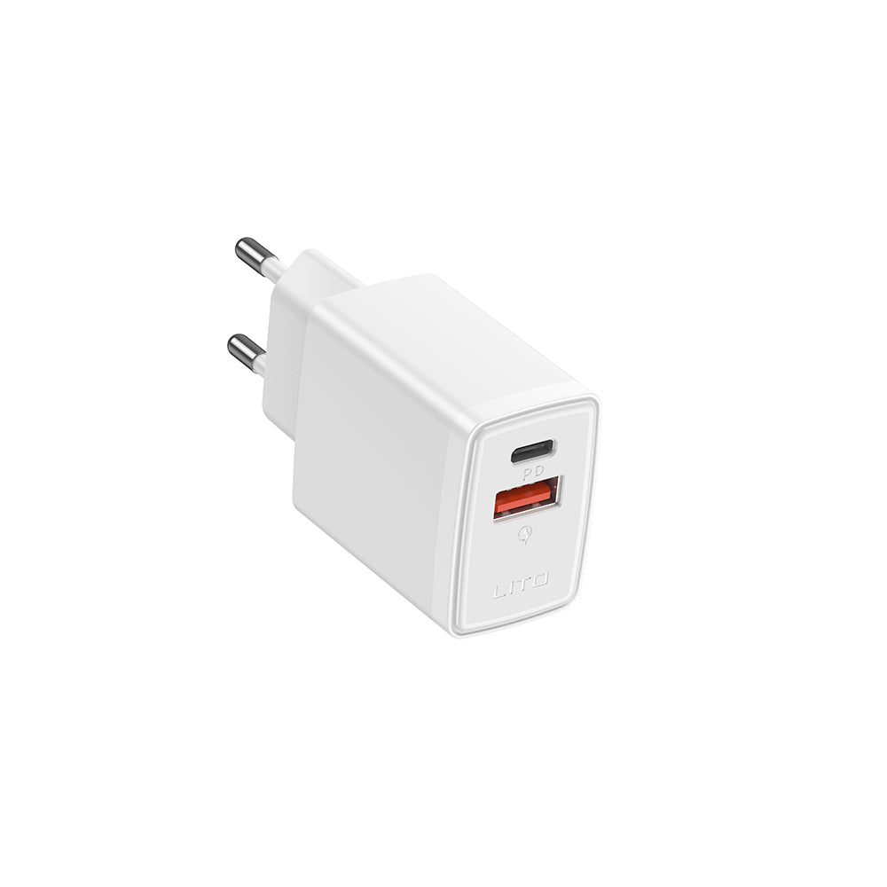 Síťová nabíječka Lito LC09, 20W, 3A, 1 x USB-A - 1 x USB-C, Bílá