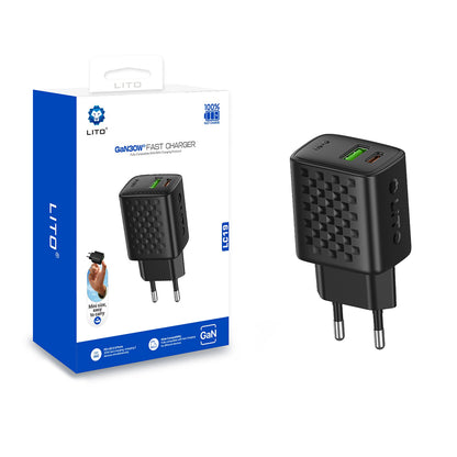 Síťová nabíječka Lito LC19, 30W, 3A, 1 x USB-A - 1 x USB-C, černá