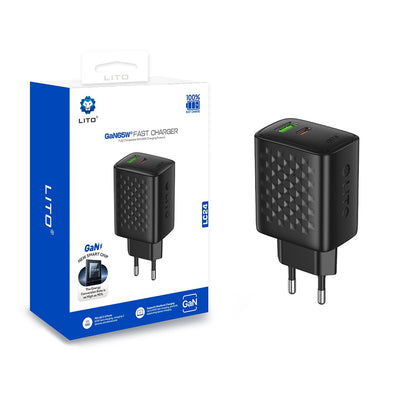 Síťová nabíječka Lito LC24, 65W, 3.25A, 1 x USB-A - 1 x USB-C, černá