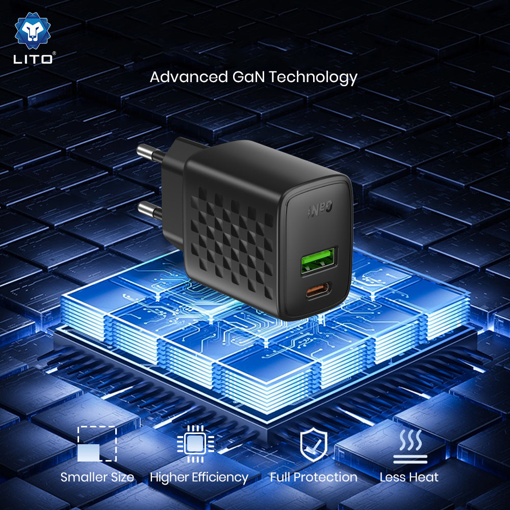 Síťová nabíječka Lito LC24, 65W, 3.25A, 1 x USB-A - 1 x USB-C, černá