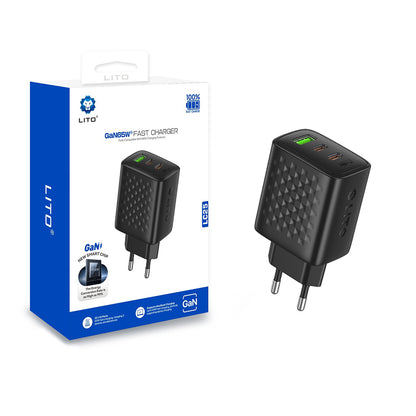 Nabíječka Lito LC25, 65W, 3.25A, 1 x USB-A - 2 x USB-C, černá