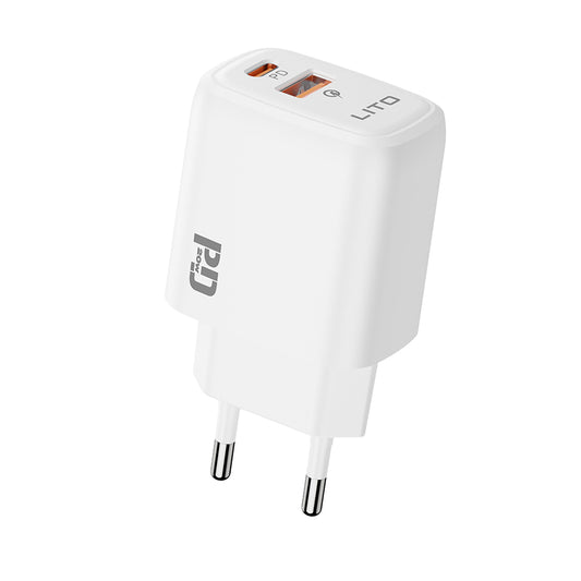 Síťová nabíječka Lito LC28, 20W, 3A, 1 x USB-A - 1 x USB-C, Bílá