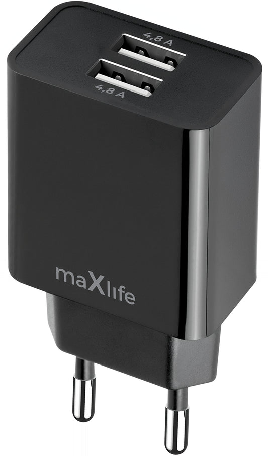 Síťová nabíječka MaXlife MXTC-12, 24W, 2.4A, 2 x USB-A, Černá