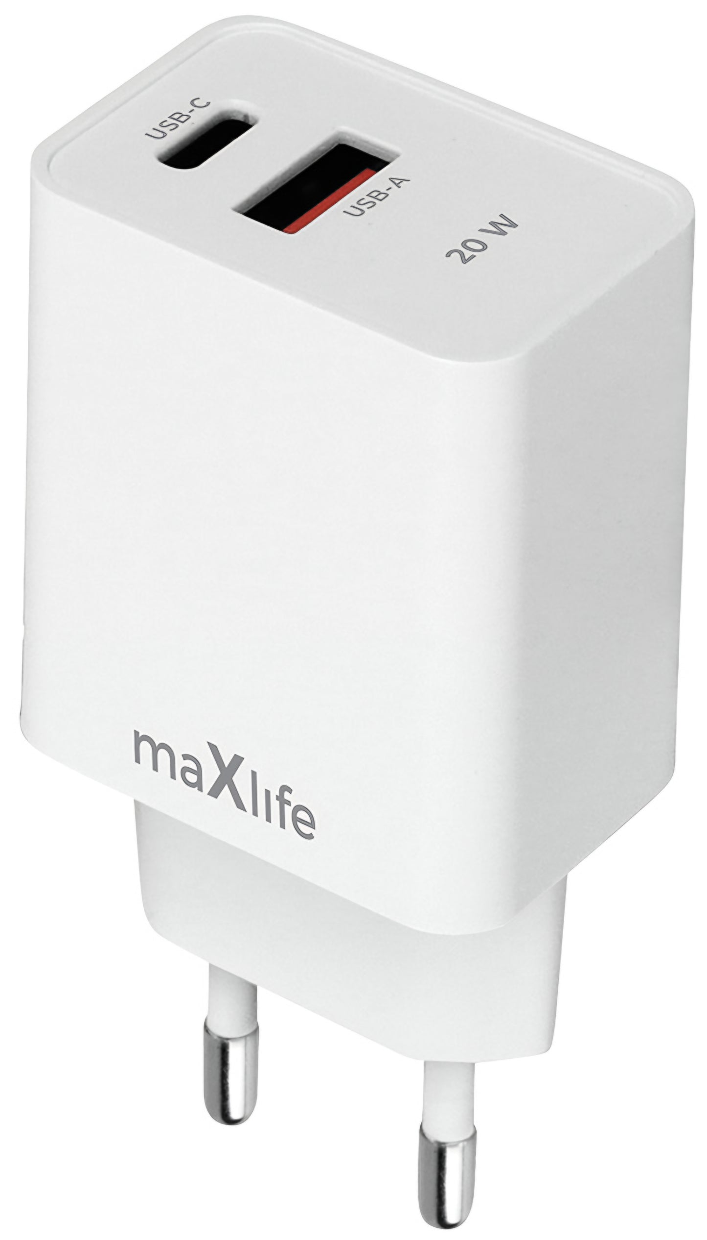 Síťová nabíječka MaXlife MXTC-13-20AC, 20W, 3A, 1 x USB-A - 1 x USB-C, Bílá
