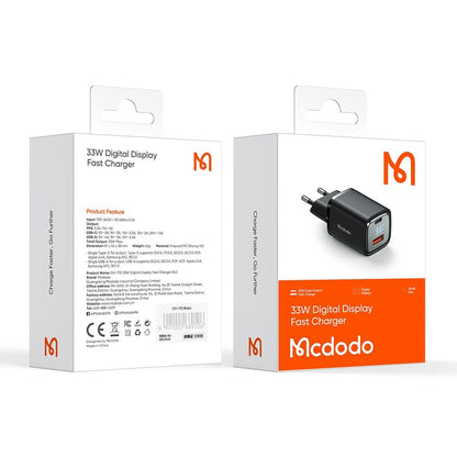 Síťová nabíječka McDodo CH-1701 Graphite Display, 33W, 3A, 1 x USB-A - 1 x USB-C, Černá