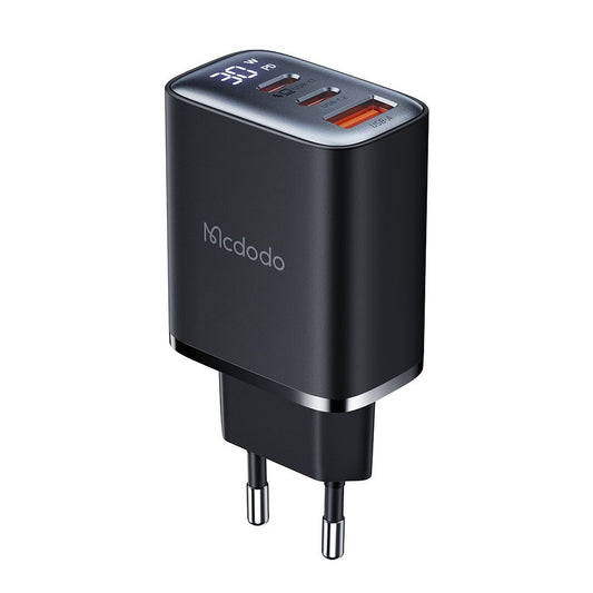 Síťová nabíječka McDodo CH-2180 Display, 30W, 3A, 1 x USB-A - 2 x USB-C, černá